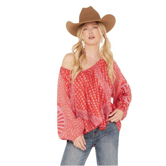 FREE PEOPLE WOMEN'S ELENA PRINTED TOP Size Large NWT - Picture 1 of 13